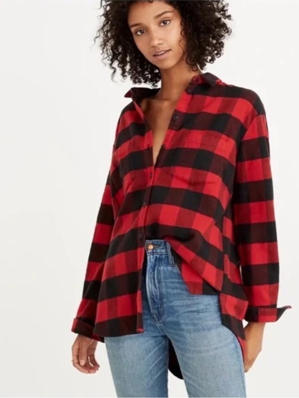 Madewell Flannel Oversized Ex-Boyfriend Shirt Buffalo Red Black Womens Medium